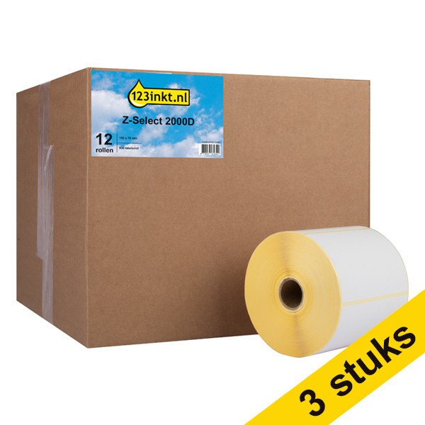 123inkt huismerk vervangt Aanbieding: 3x Zebra Z-Select 2000D verwijderbaar label (880239-076D) 102 x 76 mm (12 rollen) 650744 - 1
