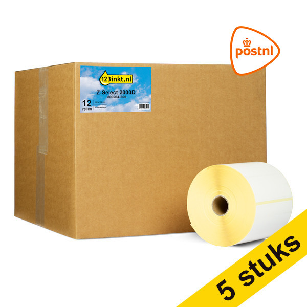 123inkt huismerk vervangt Aanbieding: 5x Zebra Z-Select 2000D PostNL label (800264-605) 102 x 152 mm (12 rollen) 653128 - 1