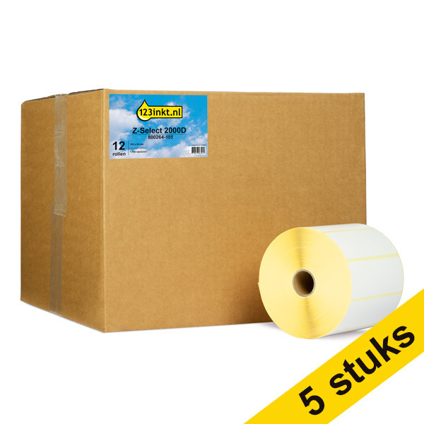 123inkt huismerk vervangt Aanbieding: 5x Zebra Z-Select 2000D label (800264-155) 102 x 38 mm (12 rollen) 800264-155C 650719 - 1