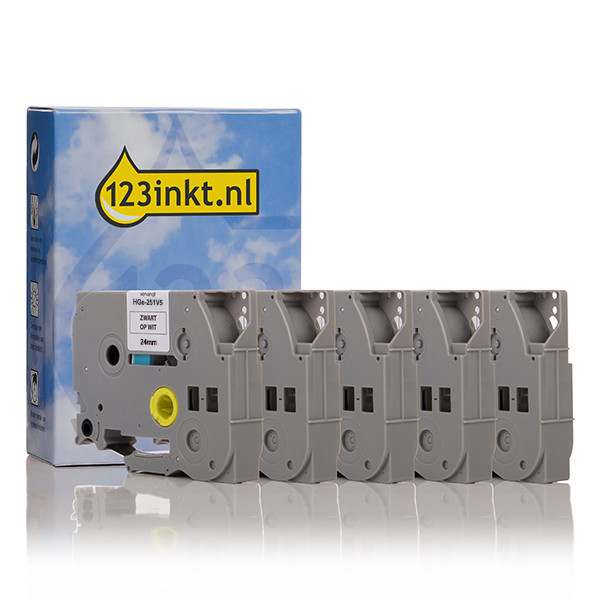 123inkt huismerk vervangt Brother HGe-251V5 hoge resolutie tape zwart op wit 24 mm 5 stuks HGe251V5C 080915 - 1