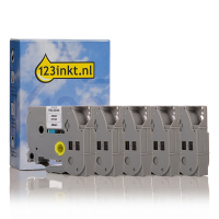 123inkt huismerk vervangt Brother HGe-251V5 hoge resolutie tape zwart op wit 24 mm 5 stuks HGe251V5C 080915