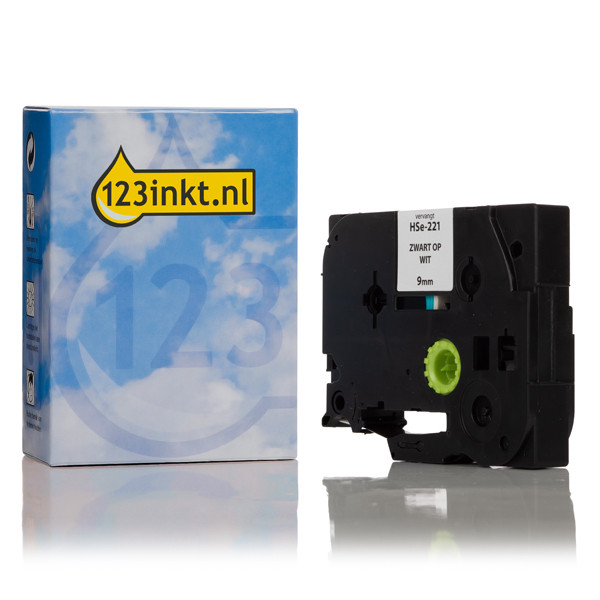 123inkt huismerk vervangt Brother HSe-221 krimpkous tape zwart op wit 9 mm HSe221C 088885 - 1