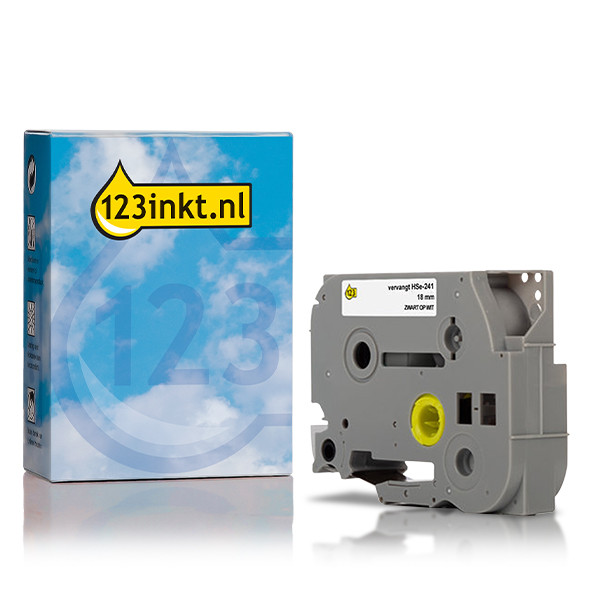 123inkt huismerk vervangt Brother HSe-241 krimpkous tape zwart op wit 18 mm 088889 - 1