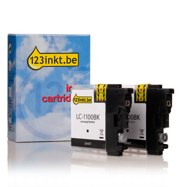 123inkt huismerk vervangt Brother LC-1100BKBP2 dubbelpak zwart LC-1100BKBP2C 132188 - 1