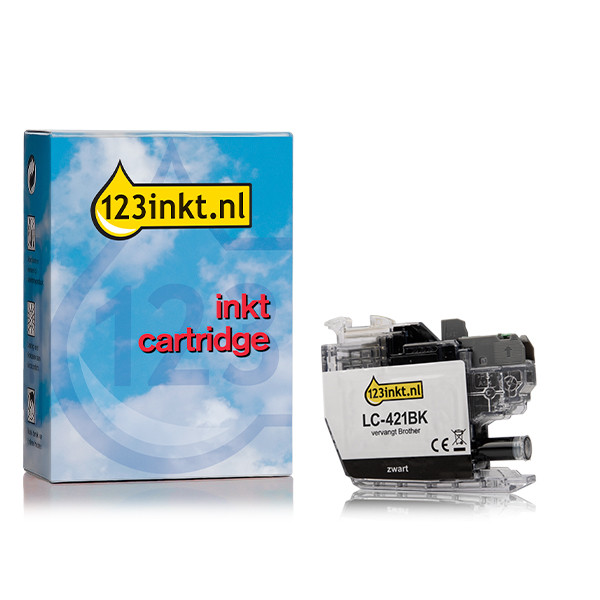 123inkt huismerk vervangt Brother LC-421BK inktcartridge zwart LC-421BKC 051285 - 1