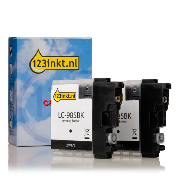 123inkt huismerk vervangt Brother LC-985BK inktcartridge zwart 2 stuks LC-985BKBP2C 132094 - 1