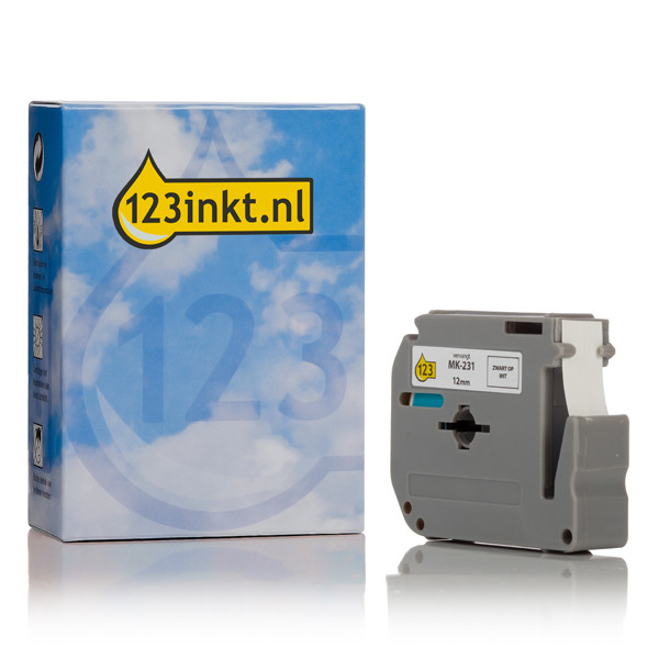 123inkt huismerk vervangt Brother M-K231BZ niet-gelamineerde tape zwart op wit 12 mm MK231BZC 080603 - 1