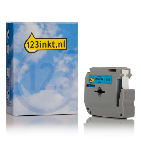 123inkt huismerk vervangt Brother M-K521BZ niet-gelamineerde tape zwart op blauw 9 mm MK521BZC 080597 - 1