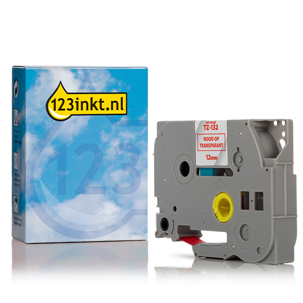 123inkt huismerk vervangt Brother TZe-132 tape rood op transparant 12 mm 080617 - 1