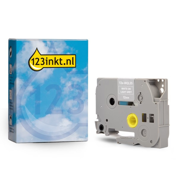 123inkt huismerk vervangt Brother TZe-MQL35 tape wit op lichtgrijs 12 mm TZeMQL35C 080391 - 