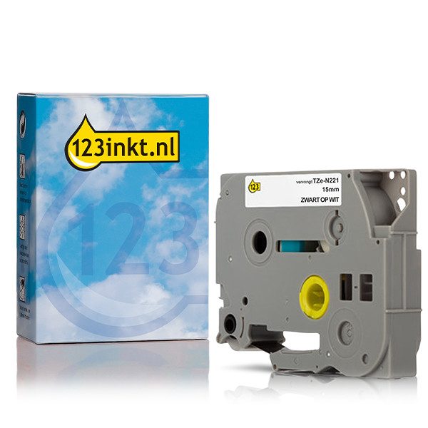 123inkt huismerk vervangt Brother TZe-N201 niet gelamineerde tape zwart op wit 3,5 mm 080609 - 1