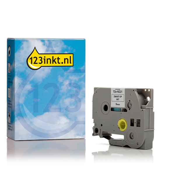 123inkt huismerk vervangt Brother TZe-N221 tape zwart op wit 9 mm TZeN221C 080615 - 1