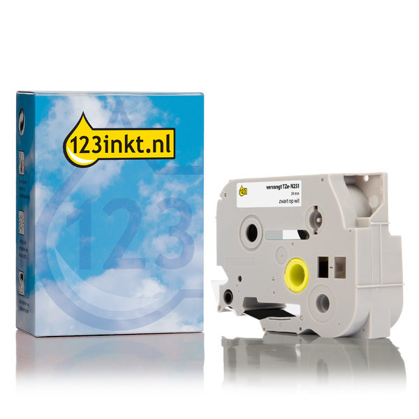 123inkt huismerk vervangt Brother TZe-N251 tape zwart op wit 24 mm TZeN251C 080627 - 1