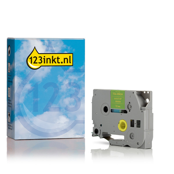 123inkt huismerk vervangt Brother TZe-RM34 tape goud op mintgroen 12 mm 350545 - 1
