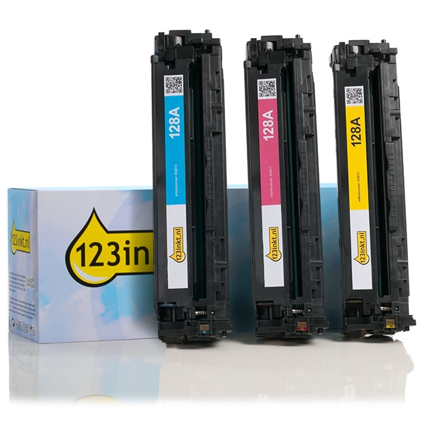 123inkt huismerk vervangt HP 128A (CF371AM) multipack cyaan/magenta/geel CF371AMC 054761 - 1