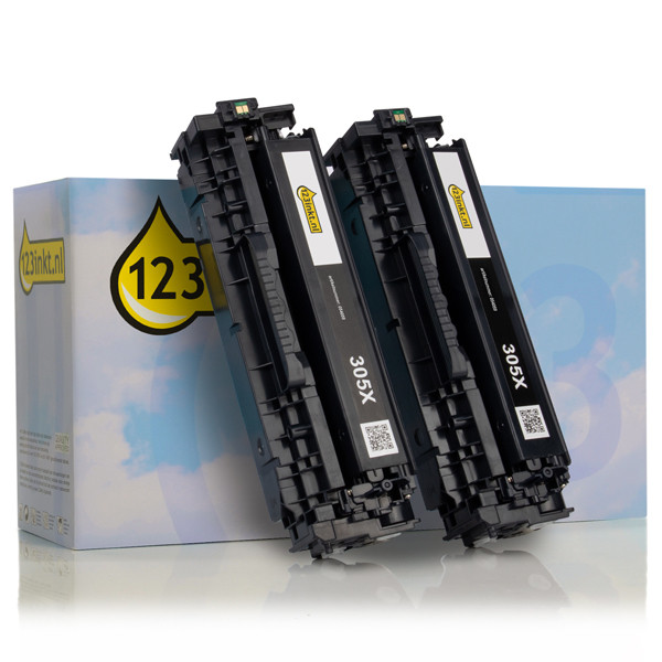 123inkt huismerk vervangt HP 305X (CE410XD) toner zwart dubbelpak CE410XDC 054769 - 1