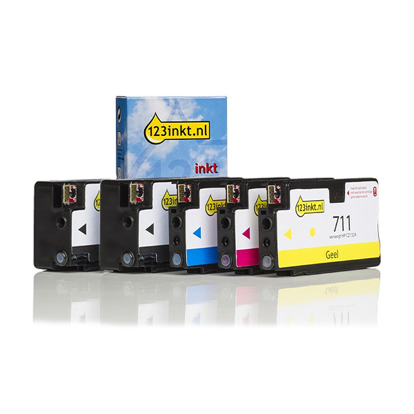 123inkt huismerk vervangt HP 711 multipack 2x zwart + 3 kleuren  160734 - 1