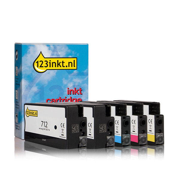 123inkt huismerk vervangt HP 712 multipack 2x zwart + 3 kleuren  160735 - 1