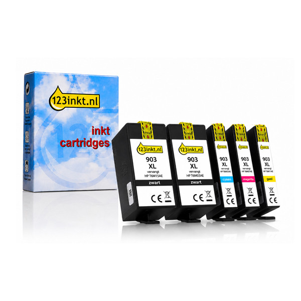 123inkt huismerk vervangt HP 903XL multipack + extra zwart: 2 x zwart + 3 kleuren 160741 - 1