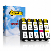 123inkt huismerk vervangt HP 903 multipack + extra zwart: 2 x zwart + 3 kleuren 160740