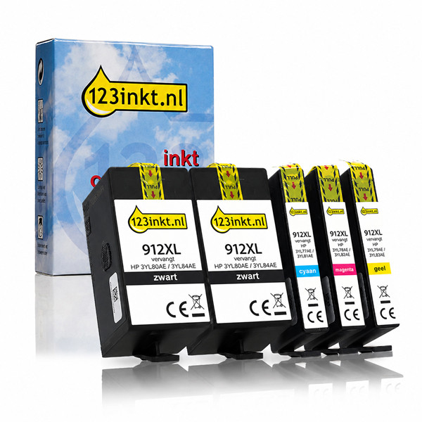 123inkt huismerk vervangt HP 912XL multipack 2x zwart + 3 kleuren 160743 - 1