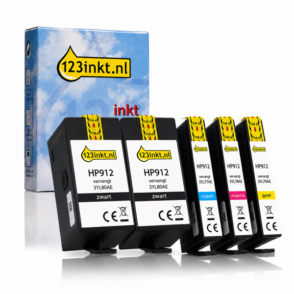 123inkt huismerk vervangt HP 912 multipack 2x zwart + 3 kleuren 160742 - 1