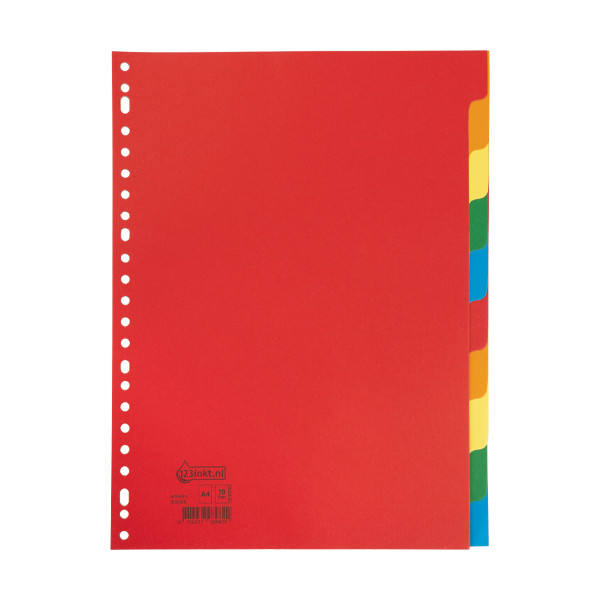 123inkt kartonnen tabbladen A4 gekleurd met 10 tabs (23-gaats) 302468 - 1