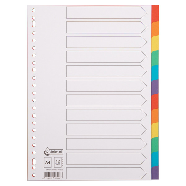 123inkt kartonnen tabbladen A4 gekleurd met 12 tabs (23-gaats) 300536 - 1