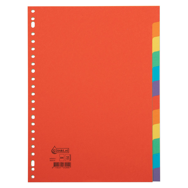 123inkt kartonnen tabbladen A4 gekleurd met 12 tabs (23-gaats) 300532 - 1