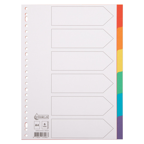 123inkt kartonnen tabbladen A4 gekleurd met 6 tabs (23-gaats) 300534 - 1