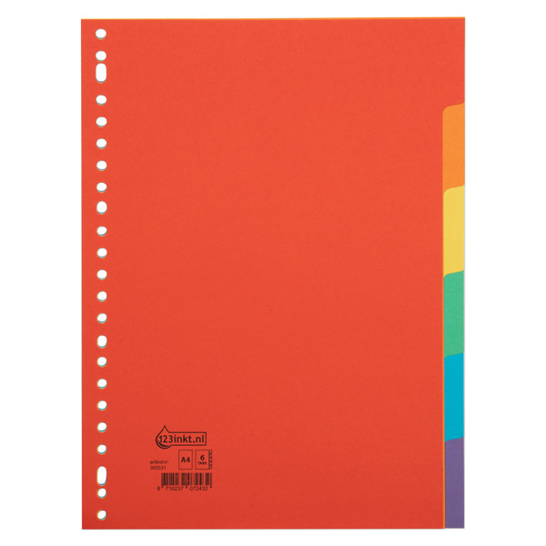 123inkt kartonnen tabbladen A4 gekleurd met 6 tabs (23-gaats) 300531 - 1