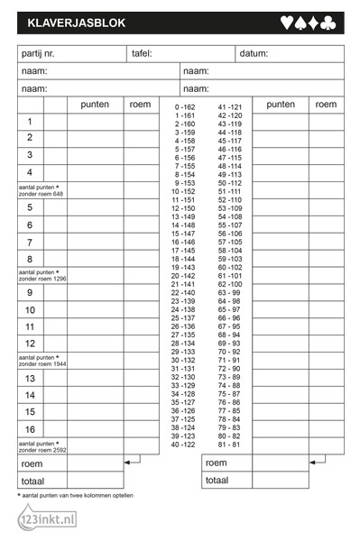123inkt klaverjasblok 210 x 148 mm (50 vel) 300099 - 1