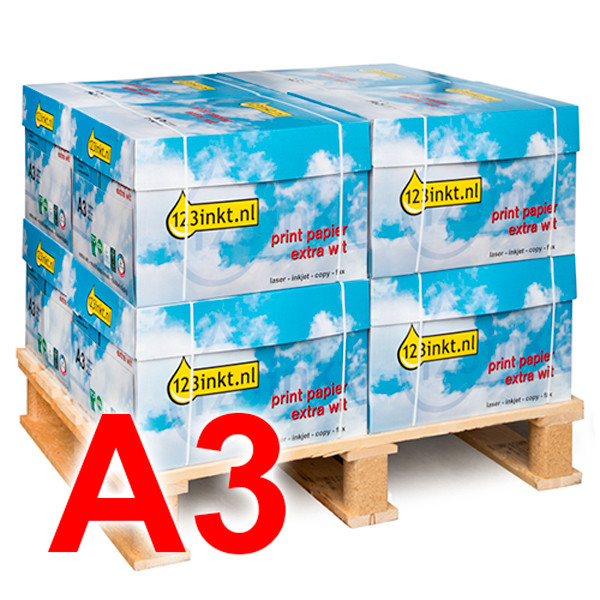 123inkt kopieerpapier mini pallet 8 dozen van 2.500 vel A3 - 80 grams FSC® 523113 A3MINIPALLETC 300646 - 