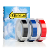 123inkt lettertang 123inkt huismerk vervangt Dymo 9 mm reliëftape multipack (wit op zwart, wit op rood, en wit op blauw)