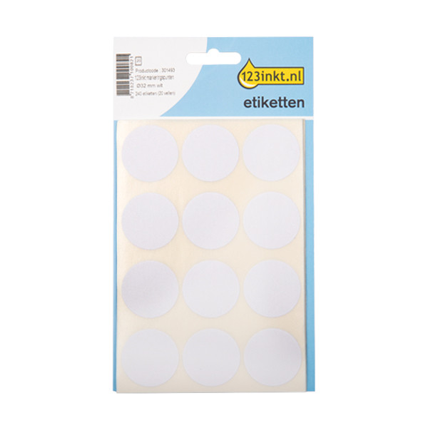 123inkt markeringspunten Ø 32 mm wit (240 etiketten) AV-PET30WC 301493 - 