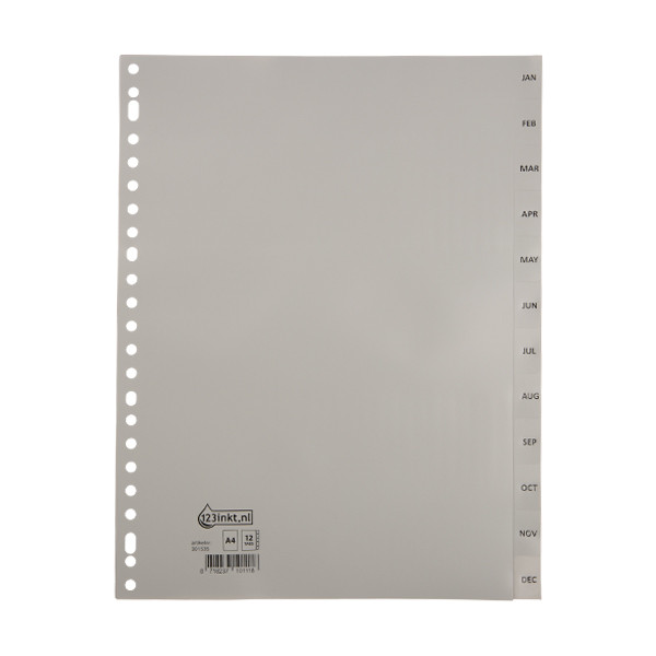 123inkt plastic indexen A4 grijs met 12 tabs maanden (23-gaats) G412JMC 301535 - 1