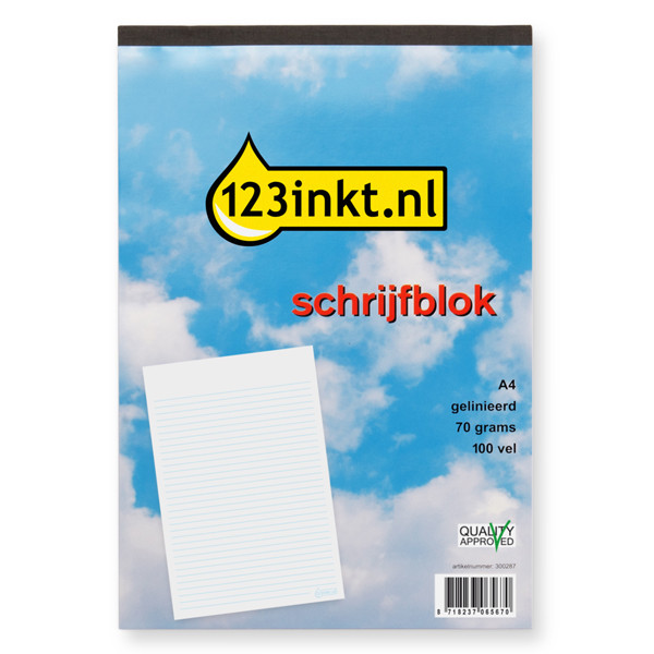 123inkt schrijfblok A4 gelinieerd 70 grams 100 vel K-5504C 300287 - 1