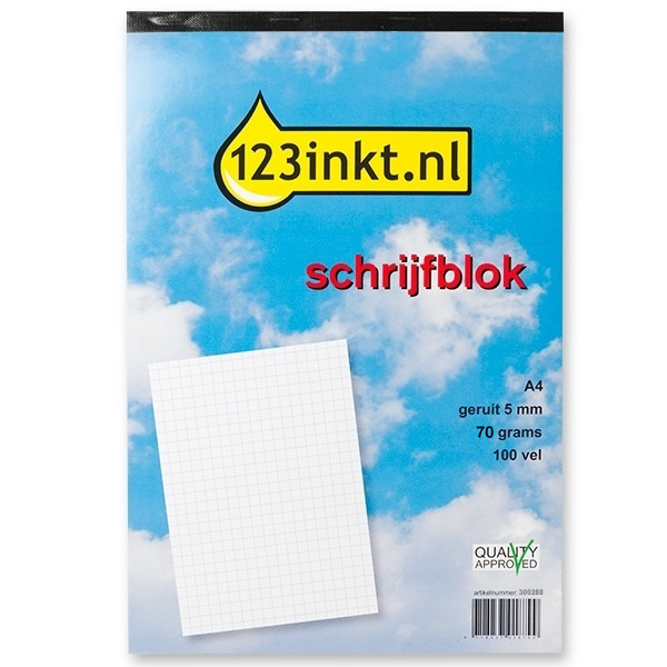 123inkt schrijfblok A4 geruit 5 mm 70 grams 100 vel 300288 - 1