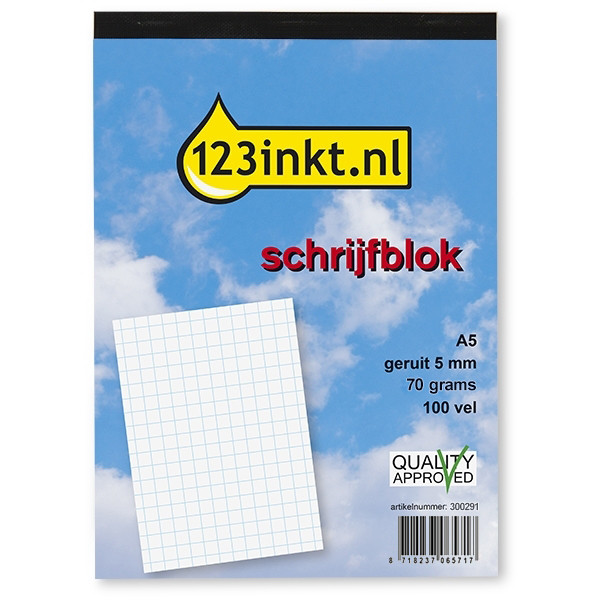 123inkt schrijfblok A5 geruit 5 mm 70 grams 100 vel 300291 - 1
