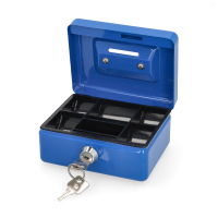 123inkt stalen geldkist blauw met muntgleuf (12,5 x 10,5 x 6 cm)
