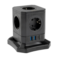 123inkt stekkerblok met 5 stopcontacten en 3 USB zwart (2 meter) TP-VE3U5E 390028