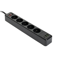 123inkt stekkerdoos met 5 stopcontacten en 3 USB zwart (2 meter)