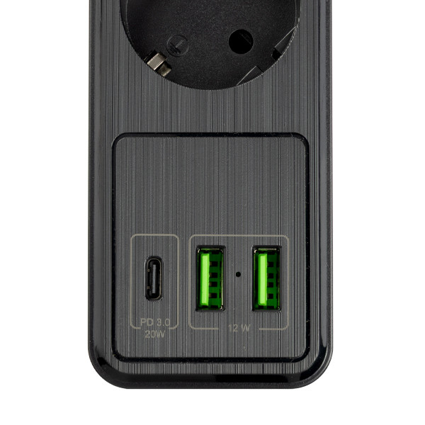 123inkt stekkerdoos met 5 stopcontacten en 3 USB zwart (2 meter) 390029 - 3