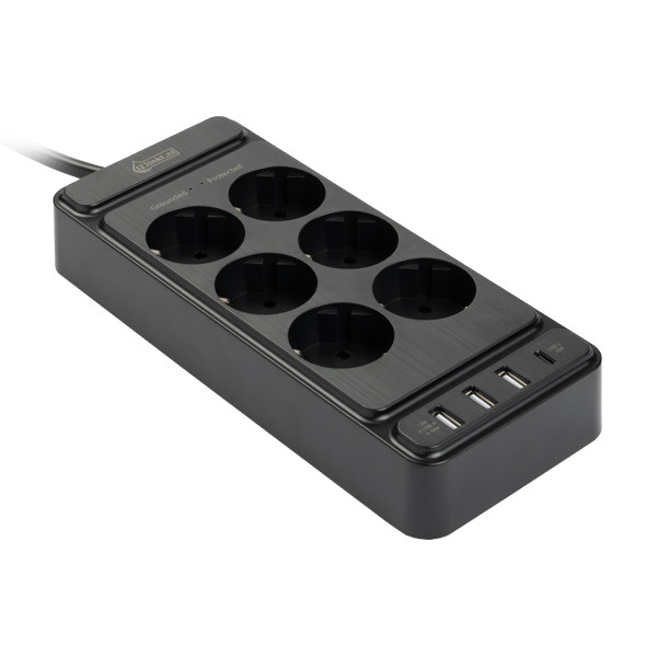123inkt stekkerdoos met 6 stopcontacten en 4 USB zwart (2 meter) 390030 - 1
