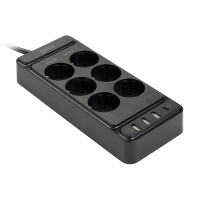 123inkt stekkerdoos met 6 stopcontacten en 4 USB zwart (2 meter) TP-FS4U6E-C 390030