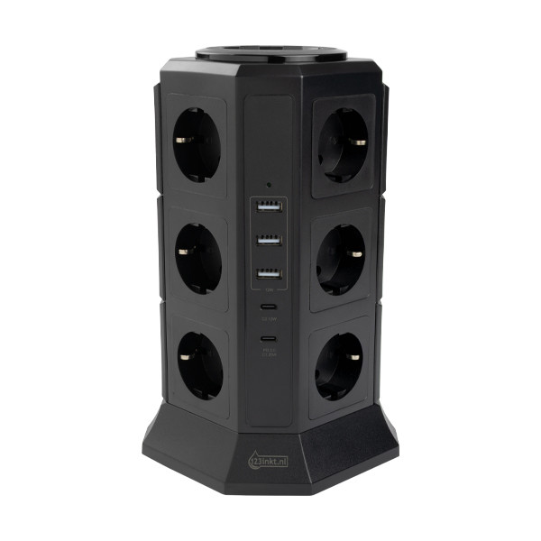 123inkt stekkerdoos toren met 12 stopcontacten en 5 USB zwart (2 meter) TP-VA5U12E-PD 390027 - 2