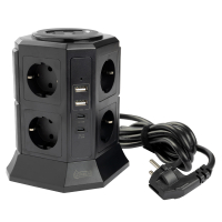 123inkt stekkerdoos toren met 8 stopcontacten en 4 USB zwart (2 meter) TP-VA4U8E-PD 390026