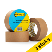123inkt verpakkingstape bruin papier 50 mm x 50 m (3 rollen)