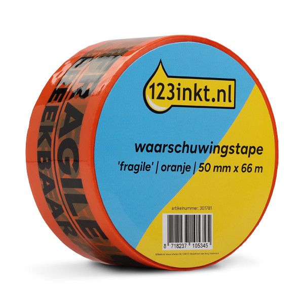 123inkt waarschuwingstape 'Fragile' oranje 50 mm x 66 m (1 rol)  301781 - 1