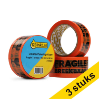 123inkt waarschuwingstape 'Fragile' oranje 50 mm x 66 m (3 rollen) 200.130C 301782